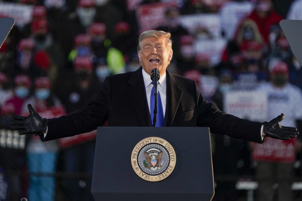 President Donald Trump speaks at a campaign rally Tuesday, Oct. 27, 2020, in West Salem, Wis. (AP Photo/Morry Gash)