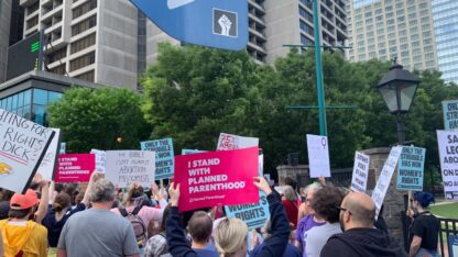 Crowd at abortion rights protest.