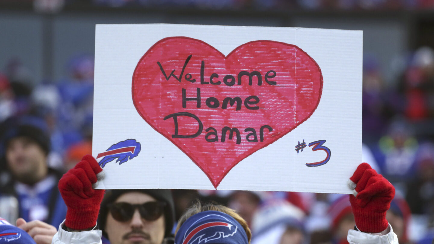 Bills hold on for playoff win as Damar Hamlin cheers team on from home -  CBS News