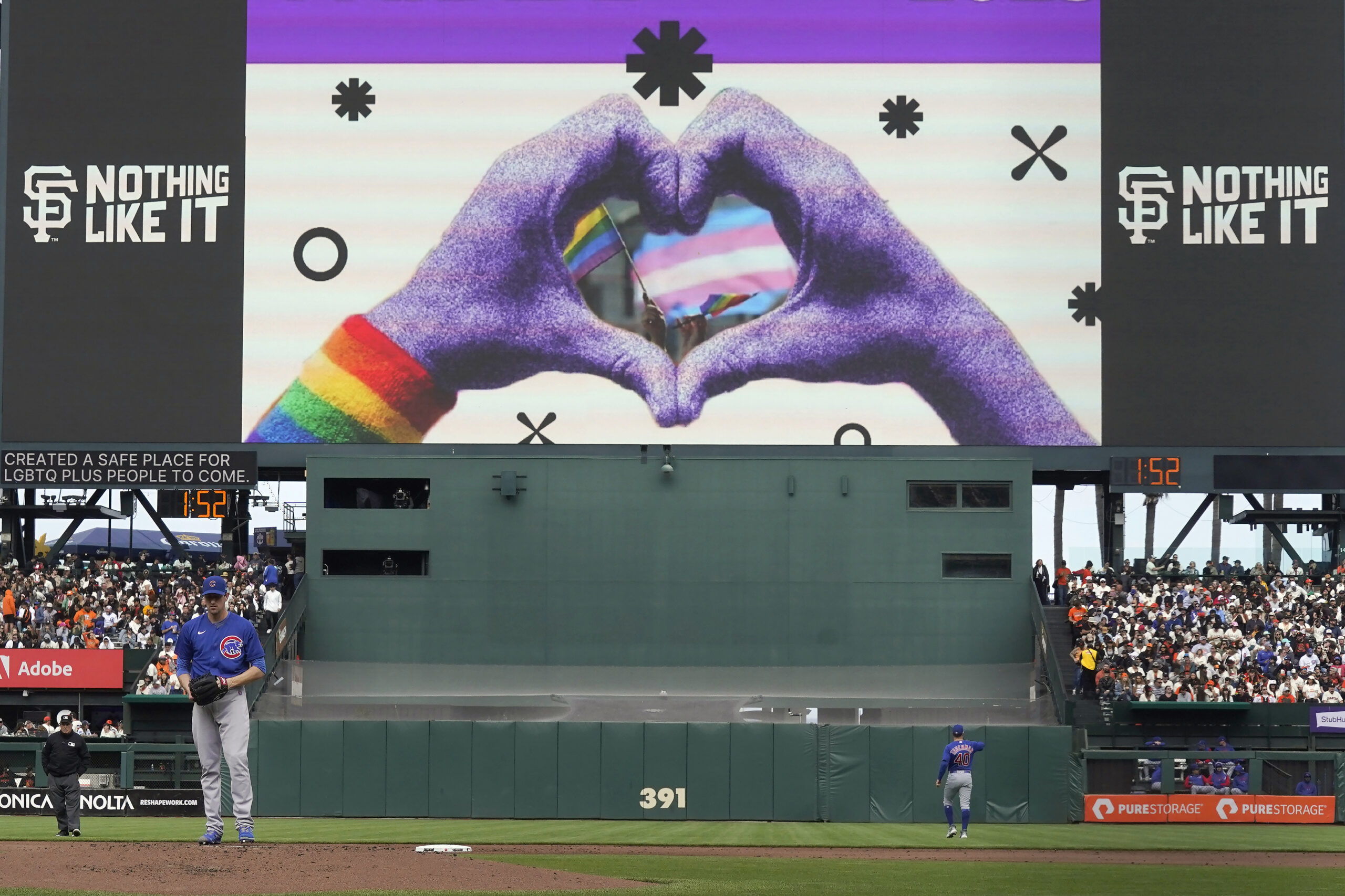 Every player and umpire wore rainbow logos for Dodgers Pride Night