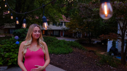 Rebecca Bridges participated in a recent Alpharetta workshop for first-time parents. She says postpartum depression is a big concern, and she and her husband are trying to educate themselves about the warning signs. (Matt Pearson/WABE)