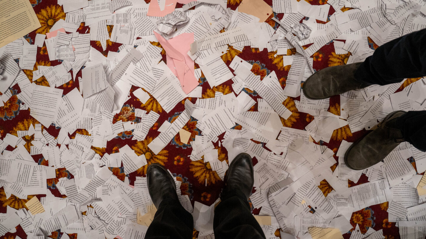 Floor with ripped papers