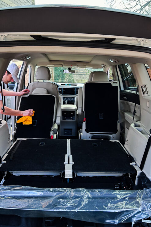 Inside of car being cleaned