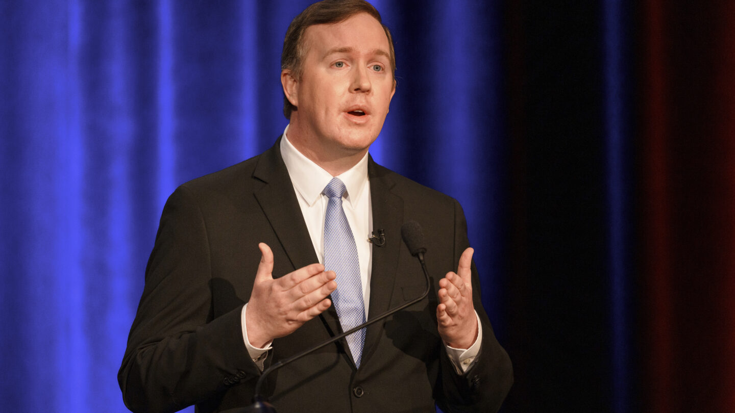 Trump-endorsed Brian Jack speaks at the Congressional District 3 Republican Debate held by the Atlanta Press Club