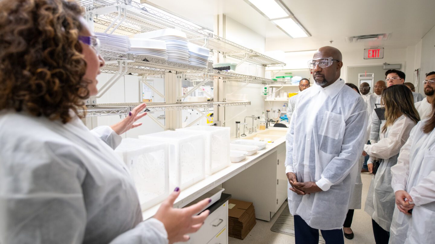 Democratic U.S. Sen. Raphael Warnock of Georgia during a visit to the CDC. The senator is calling for more federal investment for the agency as it continues to transition out of the COVID-19 emergency phase, including for the CDC's maternal mortality prevention programs. (CDC)