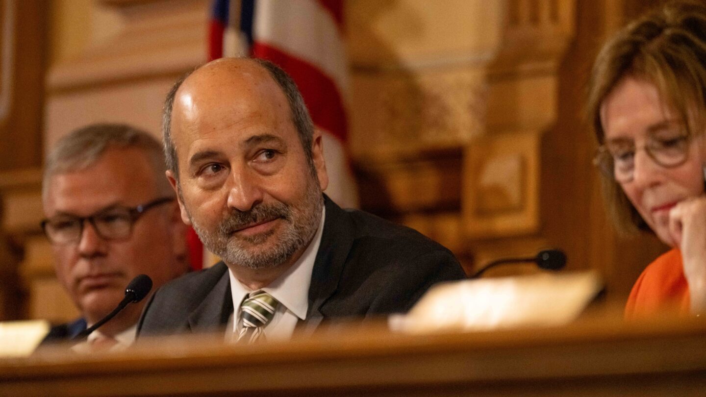 Georgia State Election Board Chair John Fervier sits during a meeting at the Capitol.