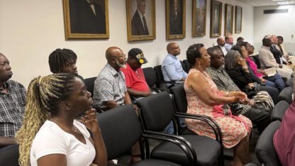 Sparta residents attend a Georgia Public Service Commission hearing on whether a railroad company can use eminent domain to condemn property in their community.