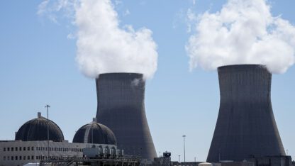 The Vogtle nuclear plant's reactor units 1 and 2 emit steam.