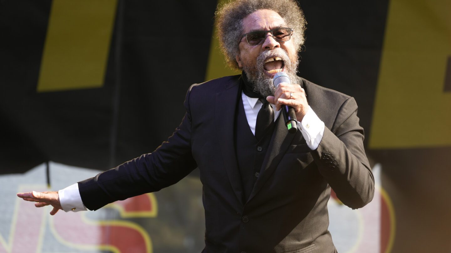 Scholar and activist Cornel West, who is running for U.S. president as a third-party candidate in 2024, speaks on Saturday, July 15, 2023, in Los Angeles.