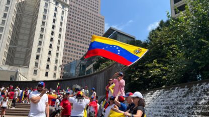 Hundreds of people gathered in downtown Atlanta on Saturday to protest how Venezuela’s authoritarian government is handling its July presidential election. 