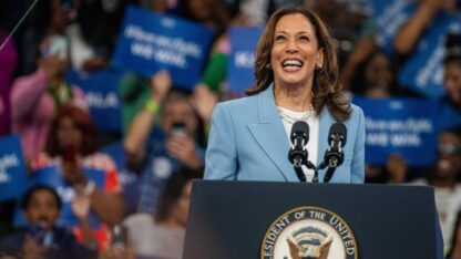 Kamala smiling during speach