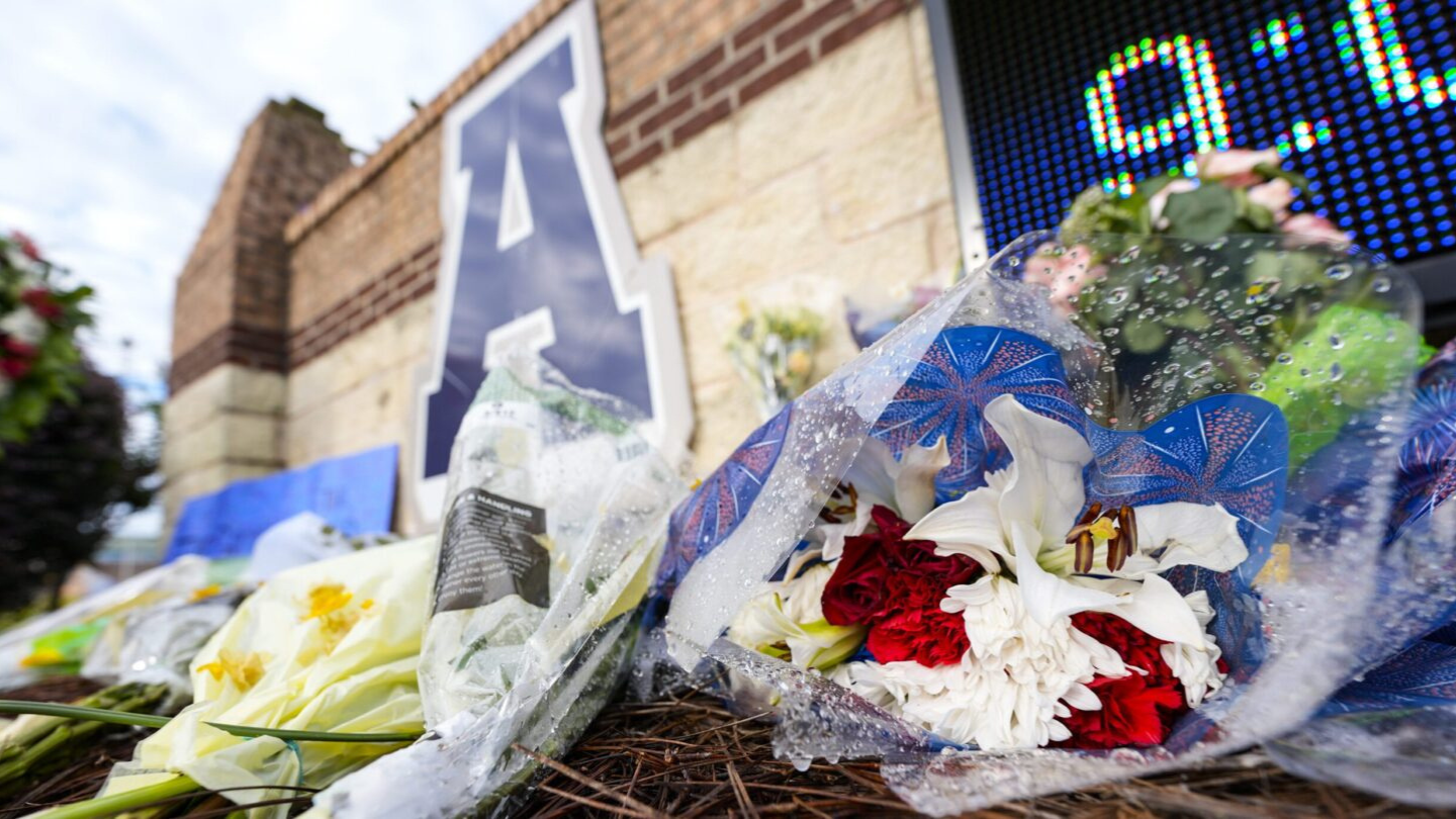 A flower memorial at Apalachee High School.