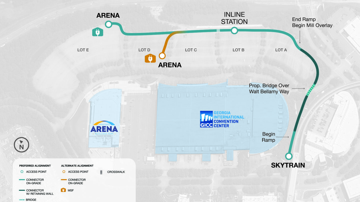 Map of access points for the personal rapid transit pods around the Georgia International Converntion Center