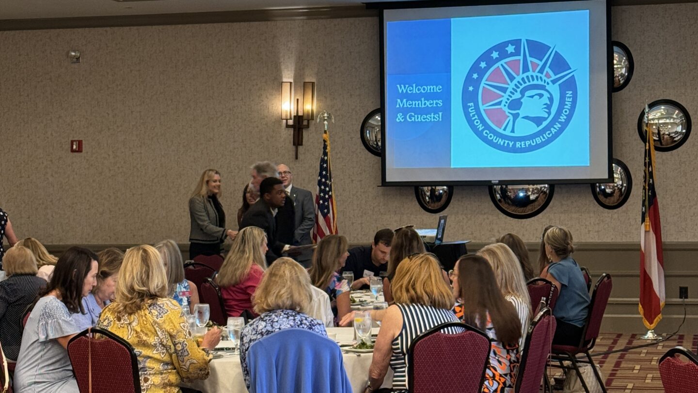 Republican Women getting together for a Luncheon Event earlier in August in Alpharetta. (WABE/Laura Goudkamp)