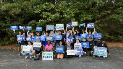 Democratic Supporters getting ready for a door-to-door campaign in Gwinnett County (WABE/Laura Goudkamp)