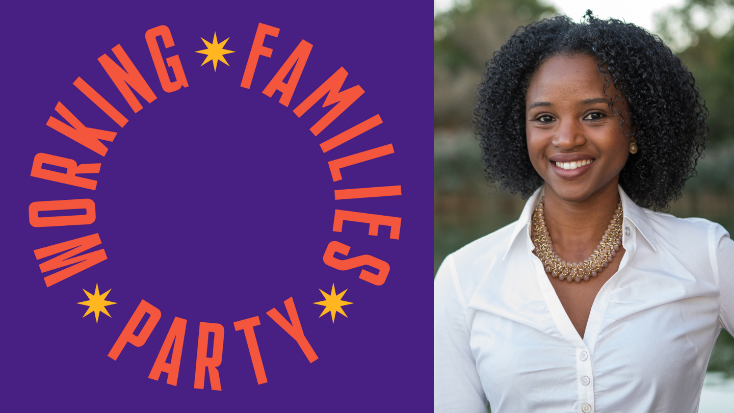 The Working Families Party name arranged in a circle, next to a photo of Britney Whaley.