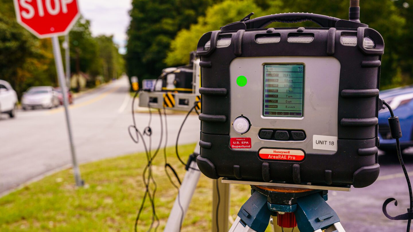 A testing monitor on the side of a road.