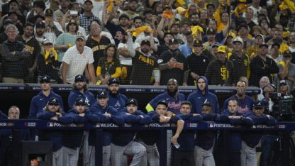 The Padres closed out a 5-4 win for a two-game sweep of their NL Wild Card Series that ended a most trying season for Atlanta.