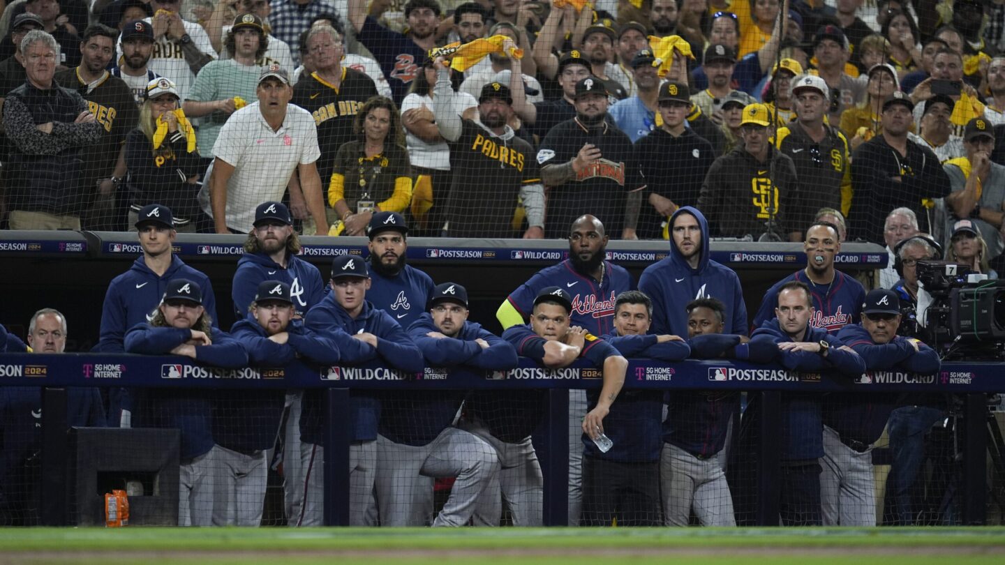 The Padres closed out a 5-4 win for a two-game sweep of their NL Wild Card Series that ended a most trying season for Atlanta.