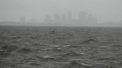 Rain falls into the ocean.