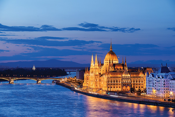 Budapest historic buildings at night