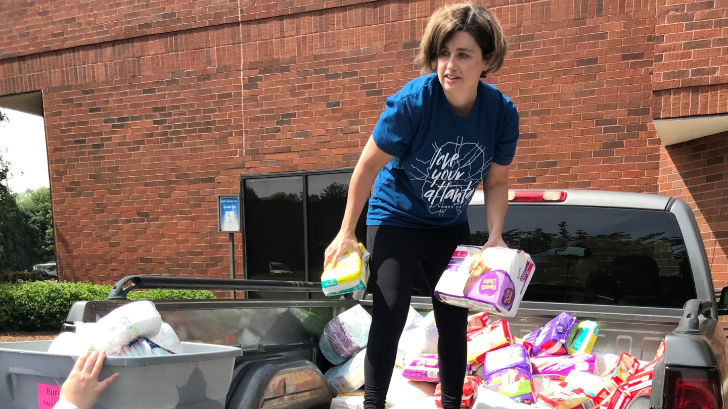 Jamie Lackey collects diapers.