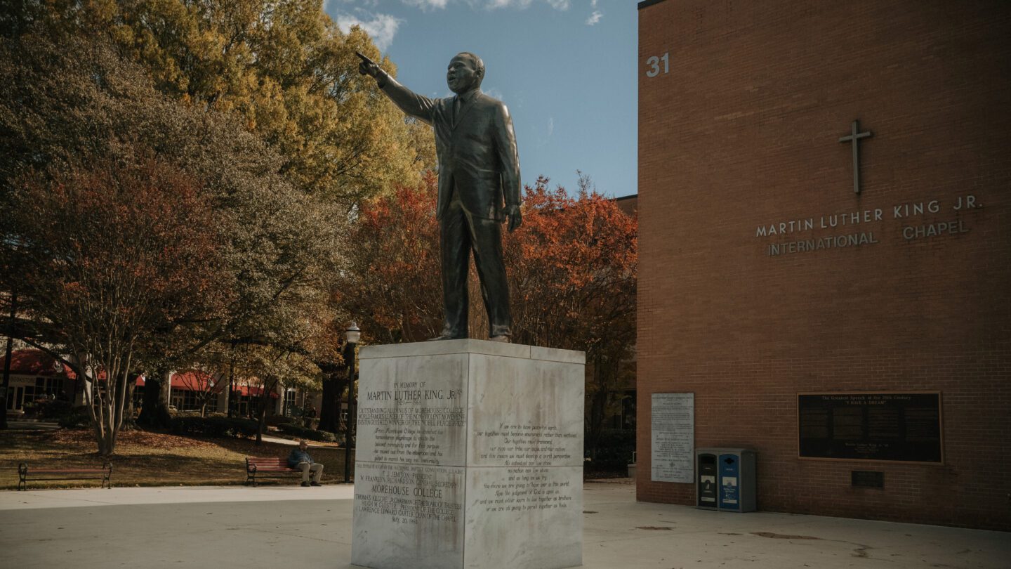 A statue of Martin Luther King Jr. on the Morehouse campus.