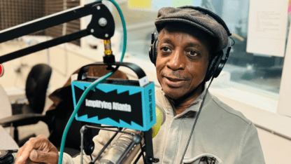 DeKalb County CEO Michael Thurmond sits in the WABE studio booth.