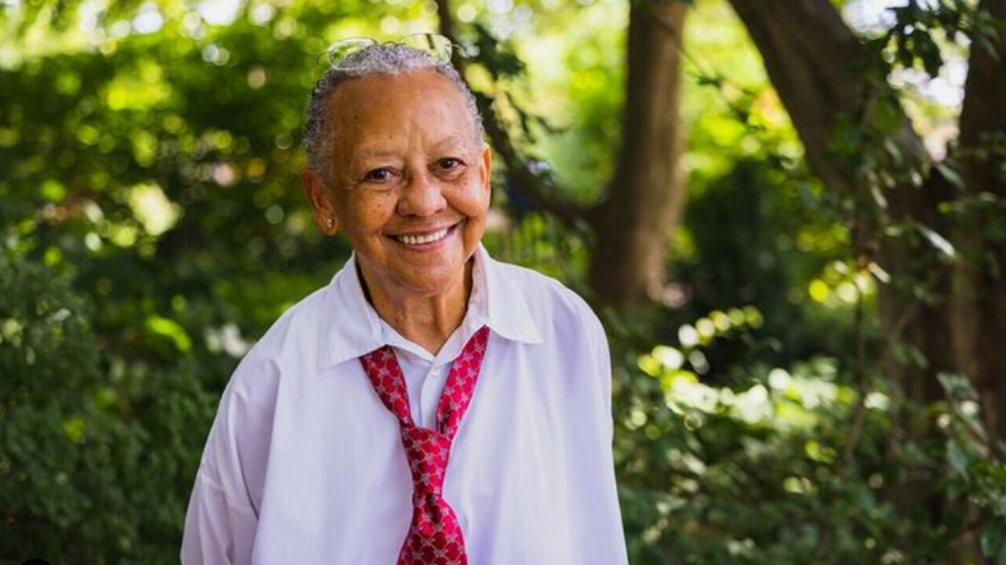 A portrait of Nikki Giovanni.